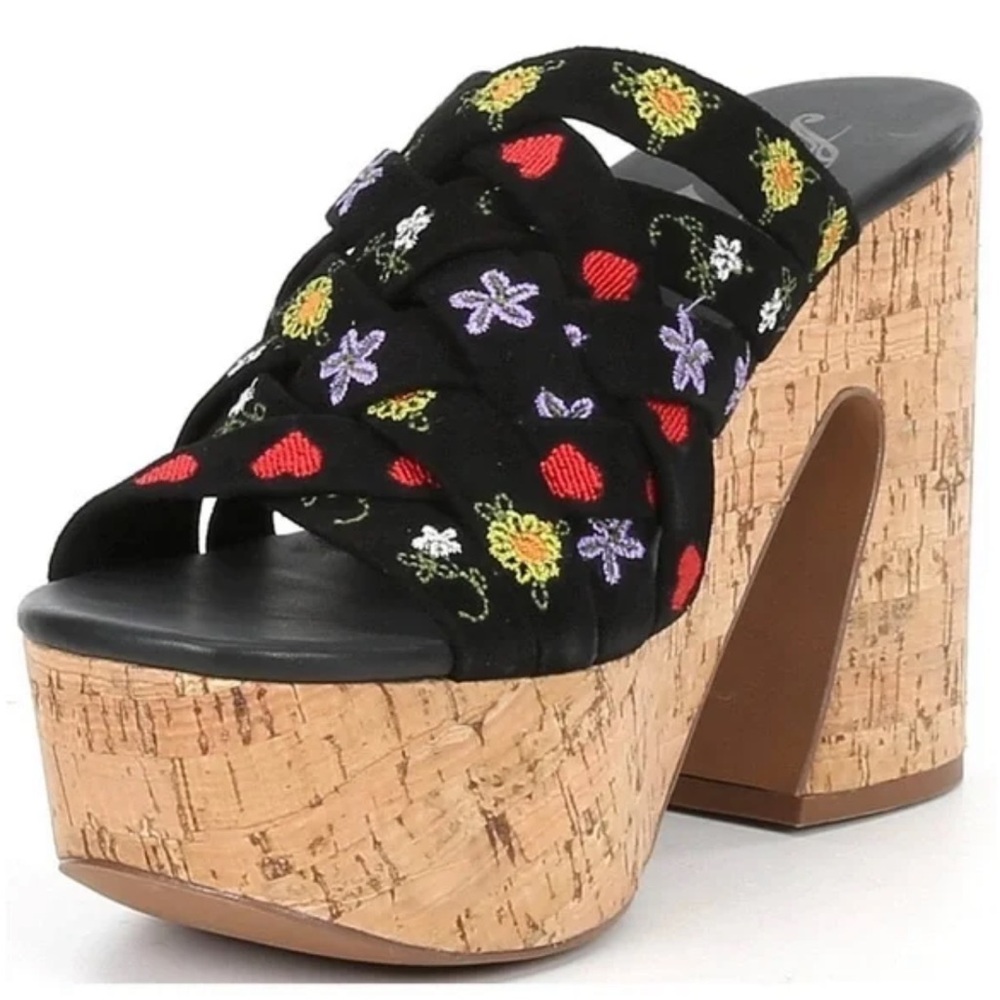 Free People Lisbon Platform Sandals Cork Clogs Heels Black Leather